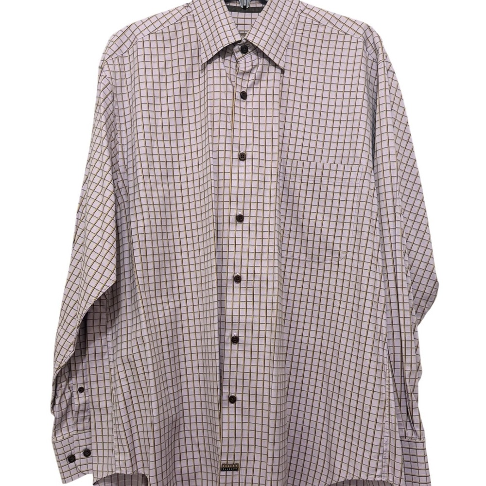 Robert Talbott Mens Large Lavender Olive Green Check Long Sleeve Button Down